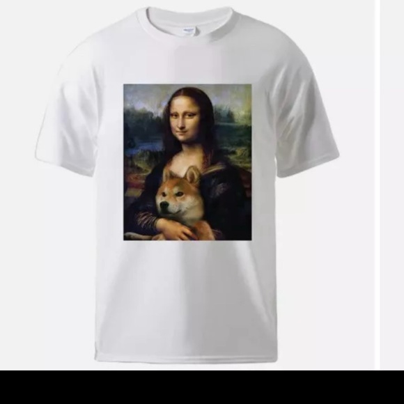 Mona Lisa White Dog Graphic T-Shirt M - Picture 1 of 2